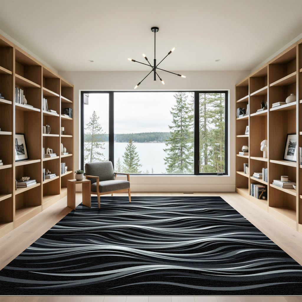 Monochromatic Abstract Swirl Waves Rug