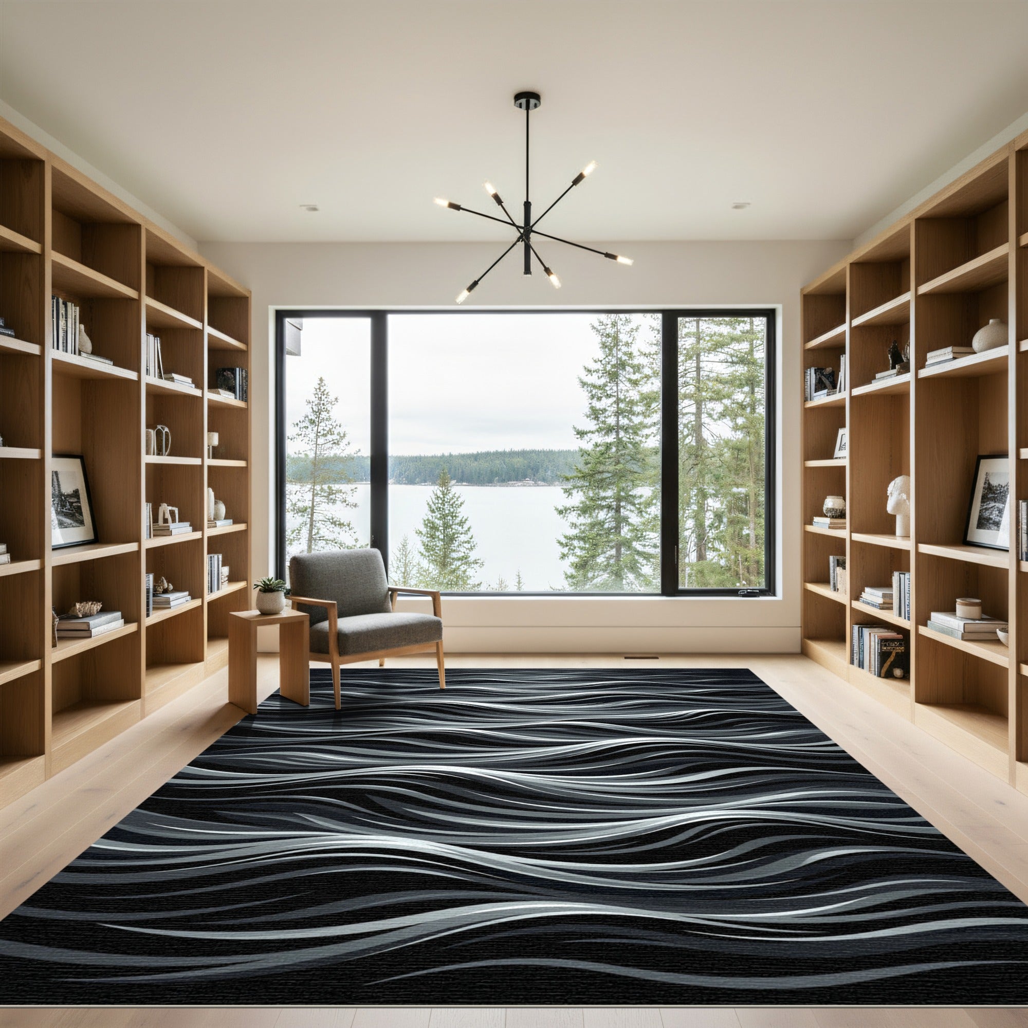 Monochromatic Abstract Swirl Waves Rug
