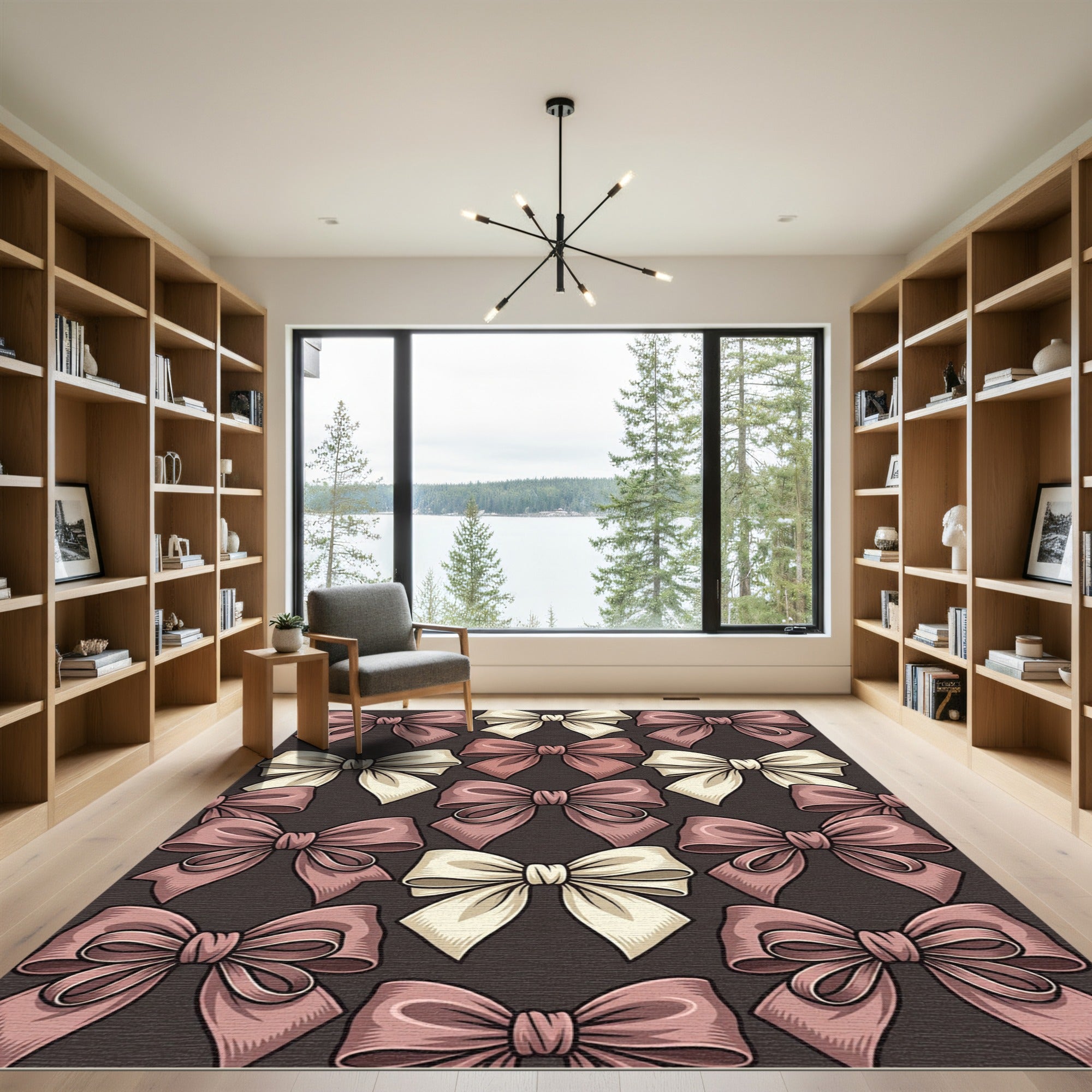 Elegant Rose and Cream Bow Wallpaper Rug