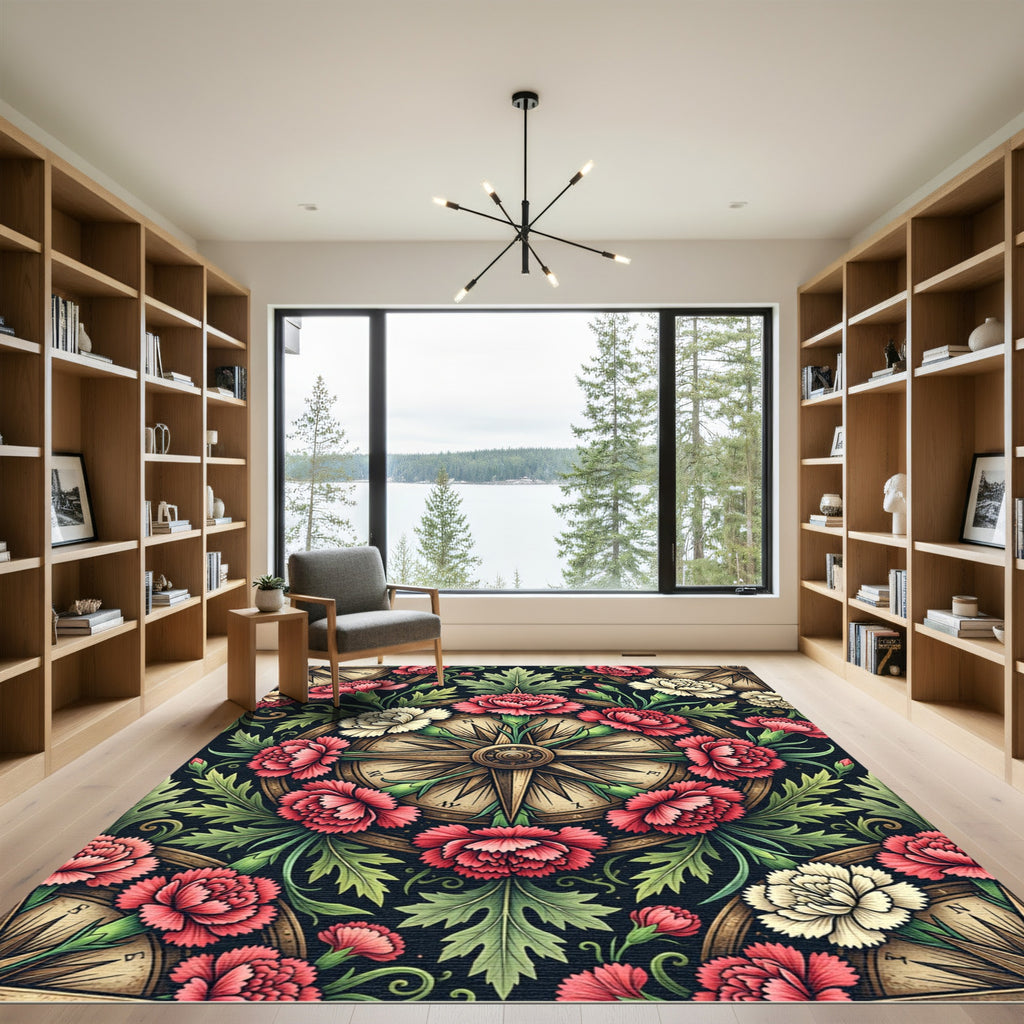 Vintage Crimson Floral Compass Medallion Rug