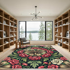 Vintage Crimson Floral Compass Medallion Rug