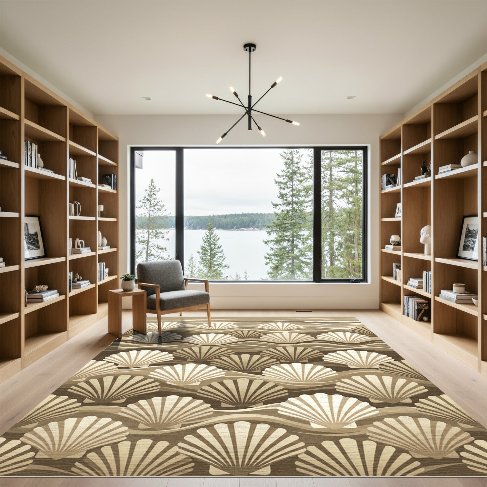 Earthy Tone Repeating Seashell Wave Rug
