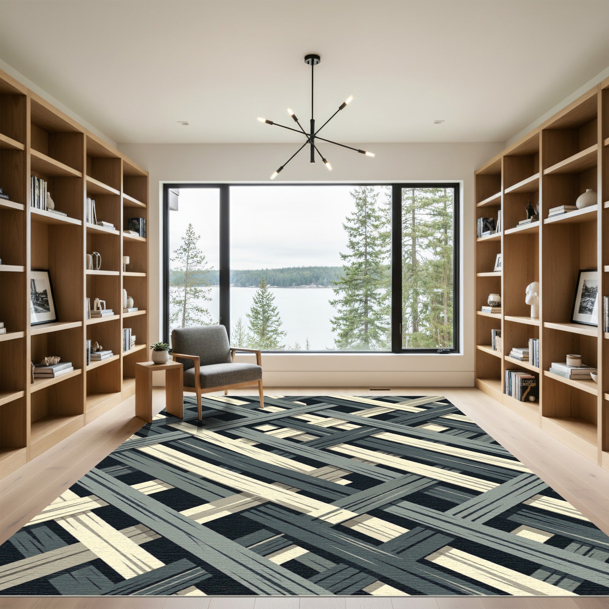 Grey and Cream Interwoven Lines Rug