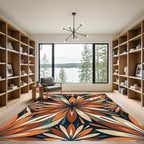 Retro Terracotta Floral Burst Art Rug