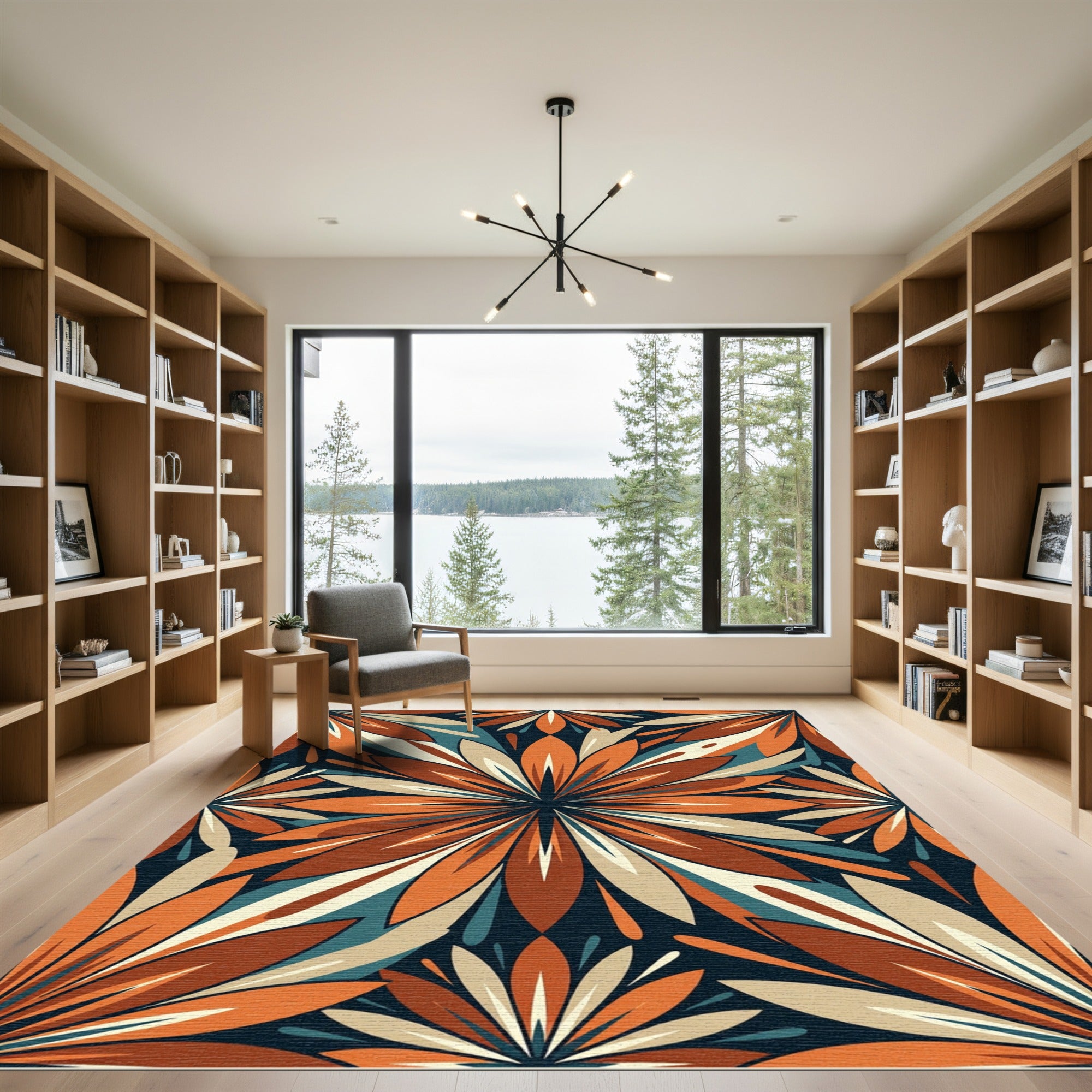 Retro Terracotta Floral Burst Art Rug