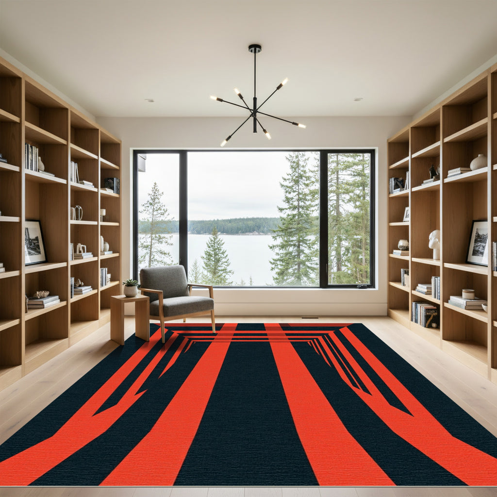Bold Crimson Geometric Tunnel Illusion Rug