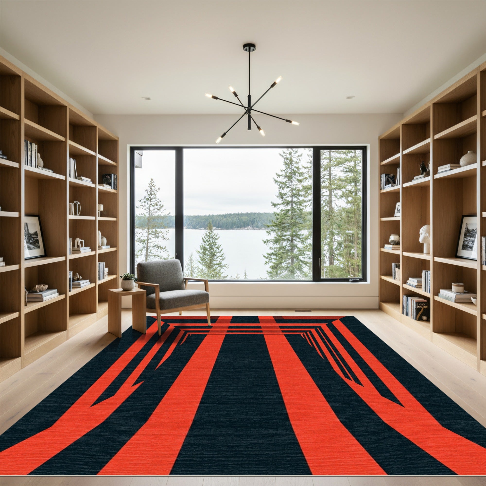 Bold Crimson Geometric Tunnel Illusion Rug