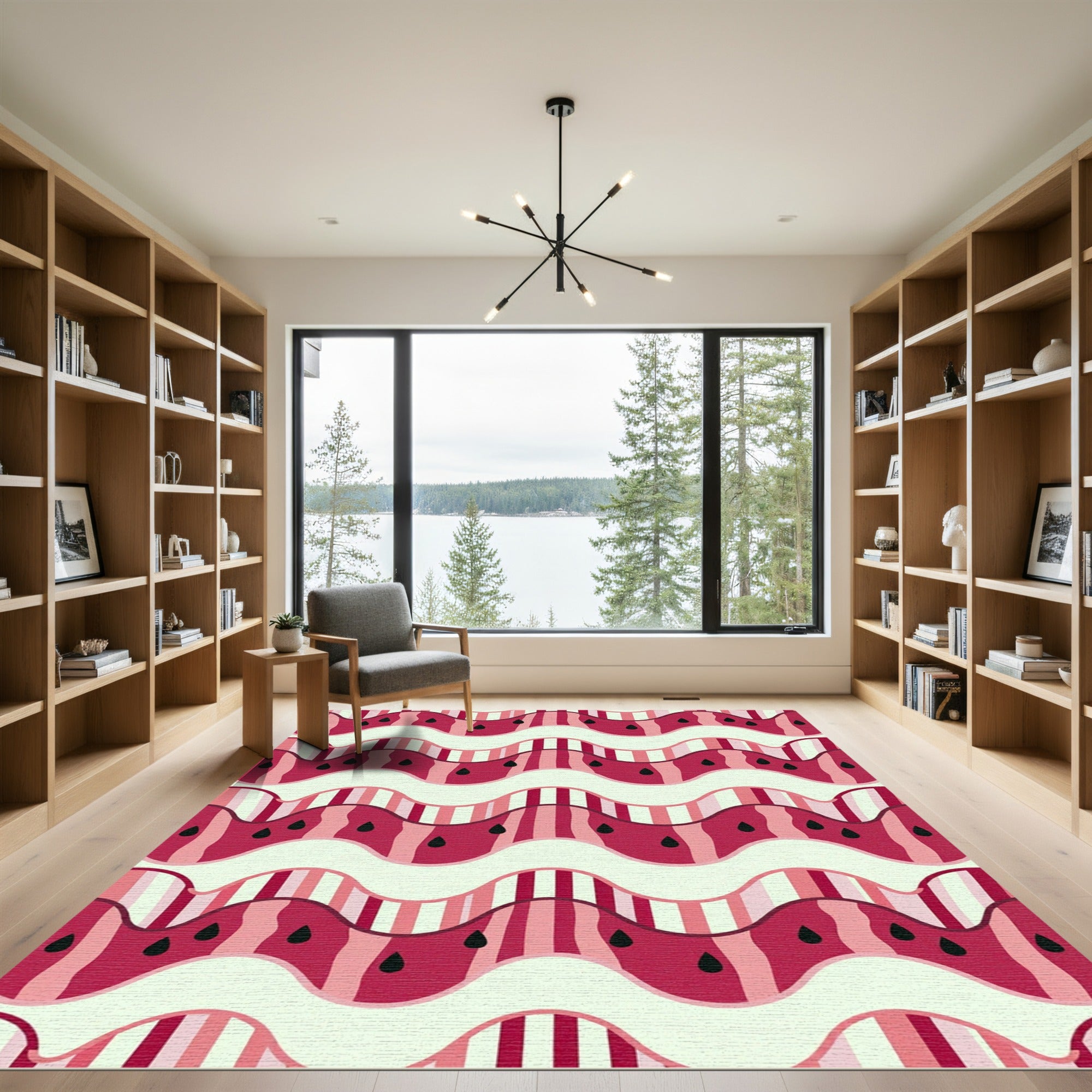 Modern Wavy Watermelon Seed Geometric Art Rug