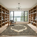 Vintage Gray Floral Arabesque Medallion Rug