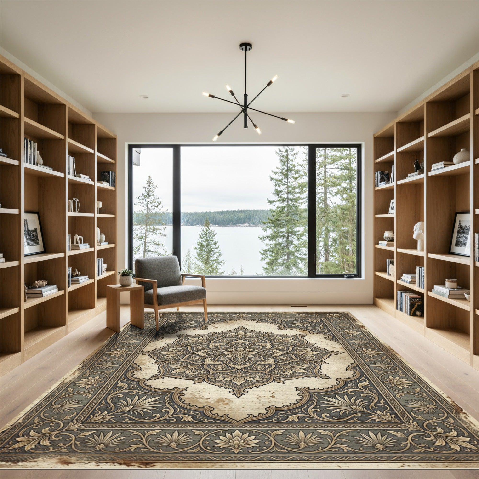 Vintage Gray Floral Arabesque Medallion Rug