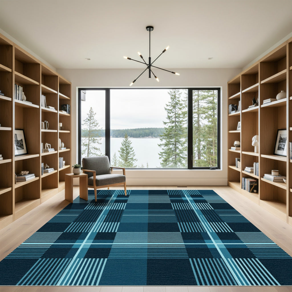 Deep Teal Plaid Lines Rectangles Rug
