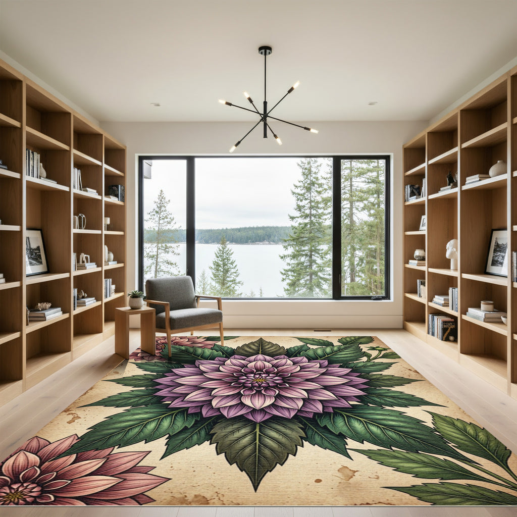 Vintage Mauve Dhalia Floral Medallion Rug