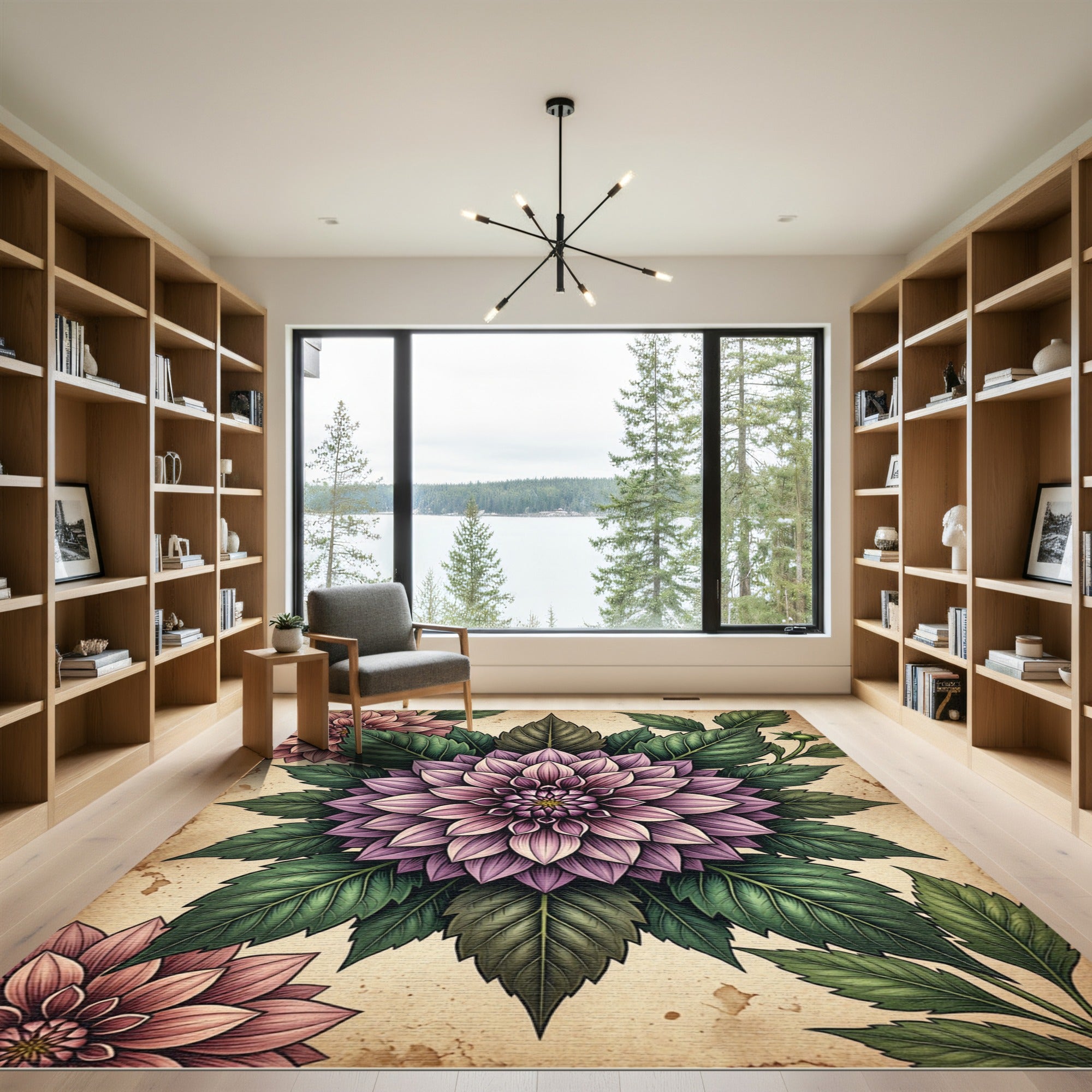 Vintage Mauve Dhalia Floral Medallion Rug