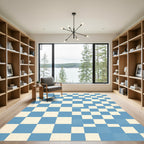 Modern Blue White Abstract Grid Rug
