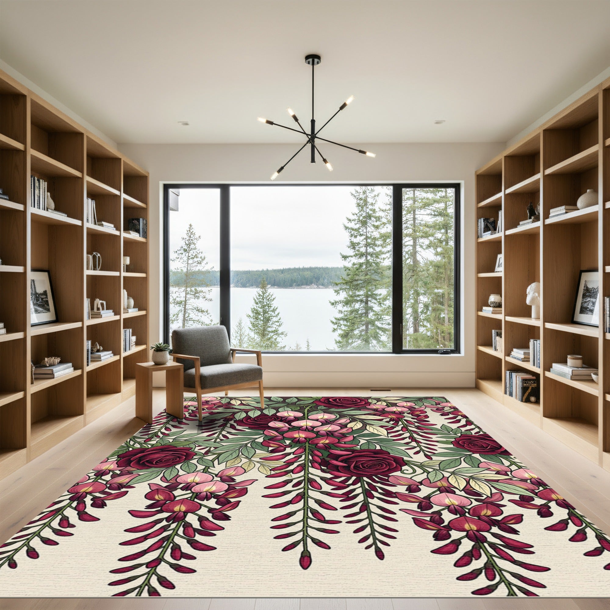 Romantic Crimson Rose Wisteria Cascade Rug