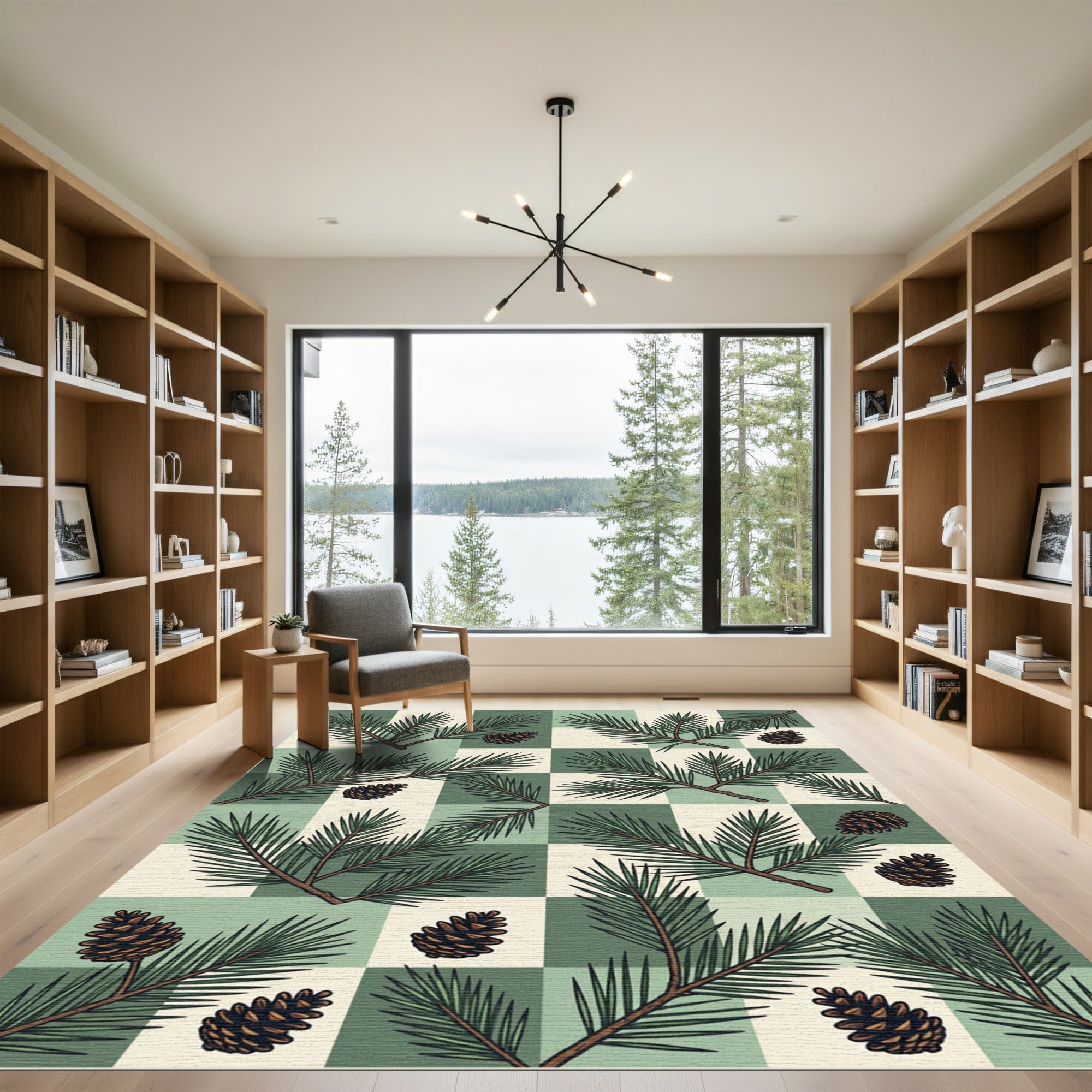 Sage Green Checkerboard Pine Cone Rug
