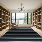 Modern Dark Gray Metallic Horizontal Stripe Rug