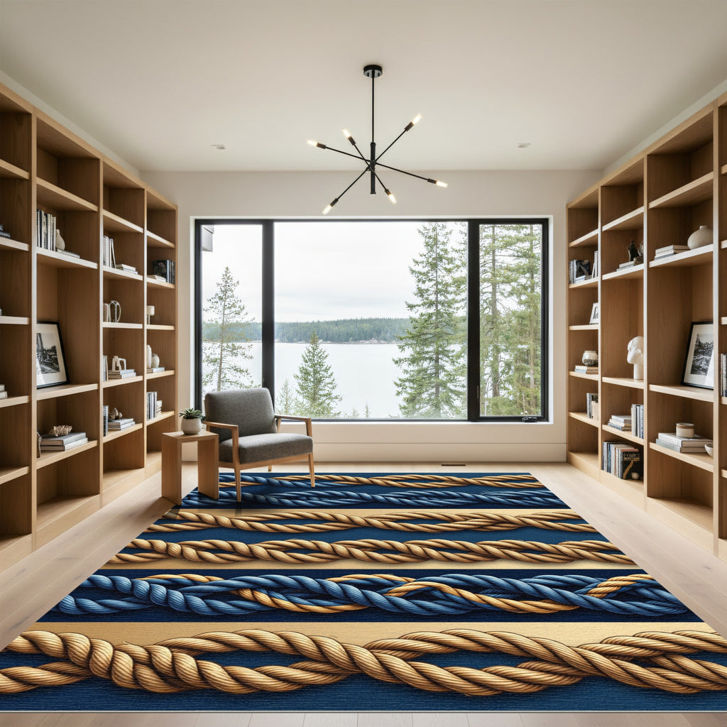 Navy Tan Rope Twist Texture Rug