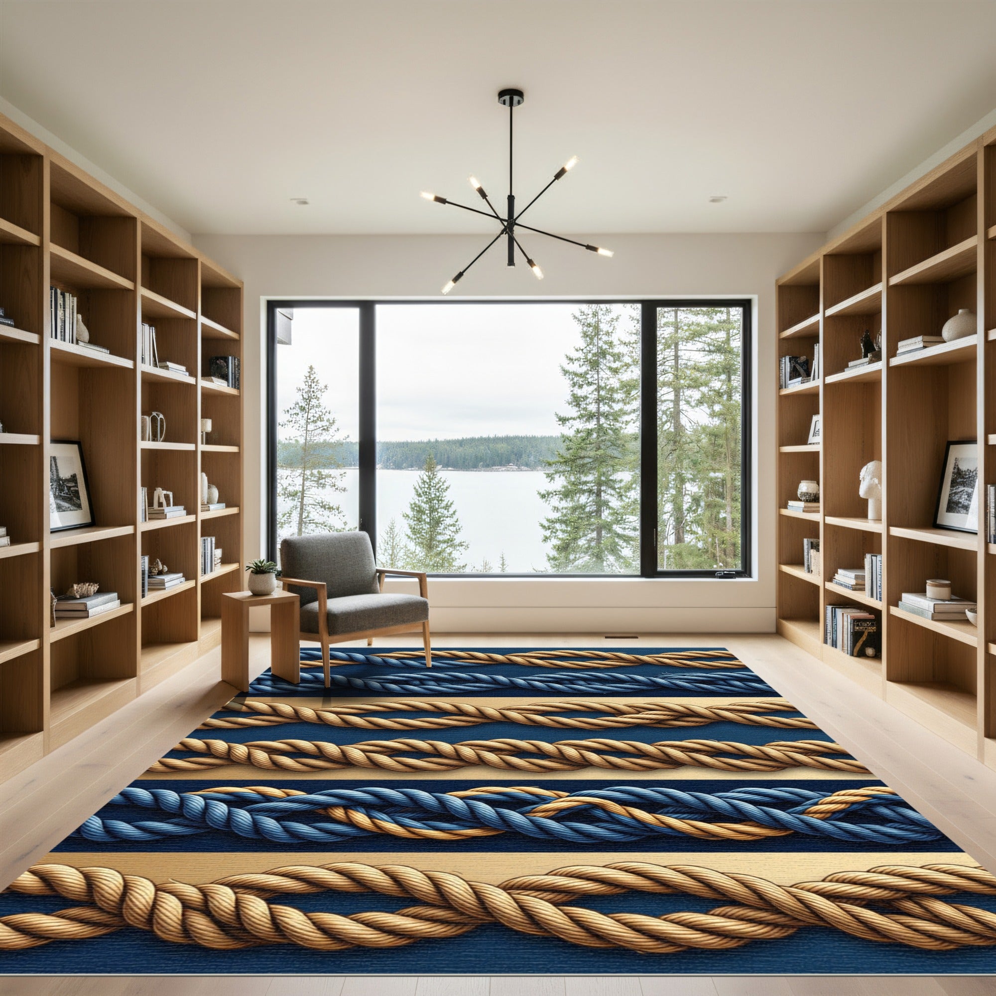 Navy Tan Rope Twist Texture Rug