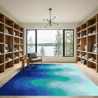 Deep Blue Teal Swirling Waves Rug