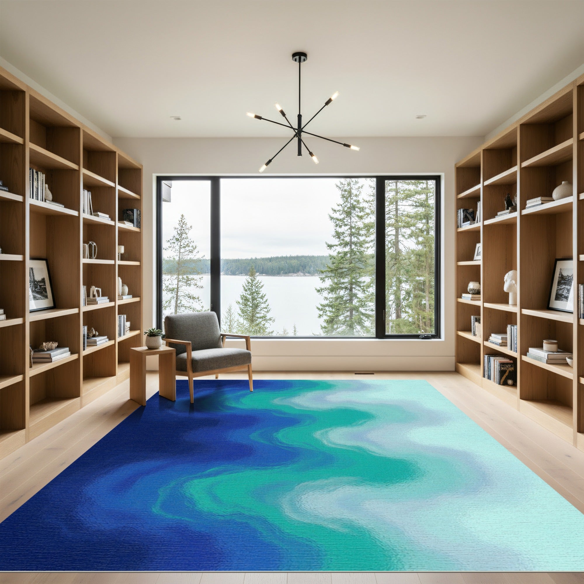 Deep Blue Teal Swirling Waves Rug