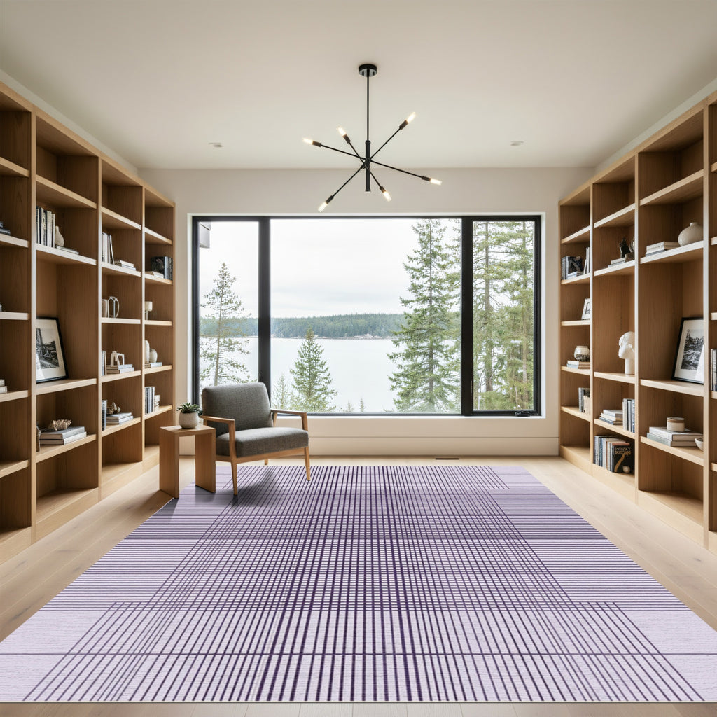 Modern Purple Geometric Grid Rug