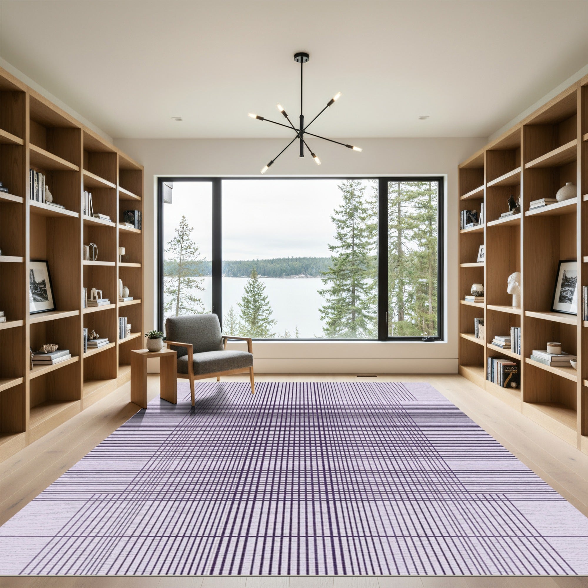 Modern Purple Geometric Grid Rug
