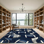 Navy Blue Pigskin Football Grid Rug