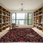 Rich Red Floral Damask Ornament Rug