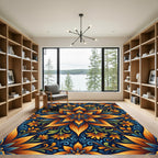 Radiant Golden Blue Floral Mandala Rug