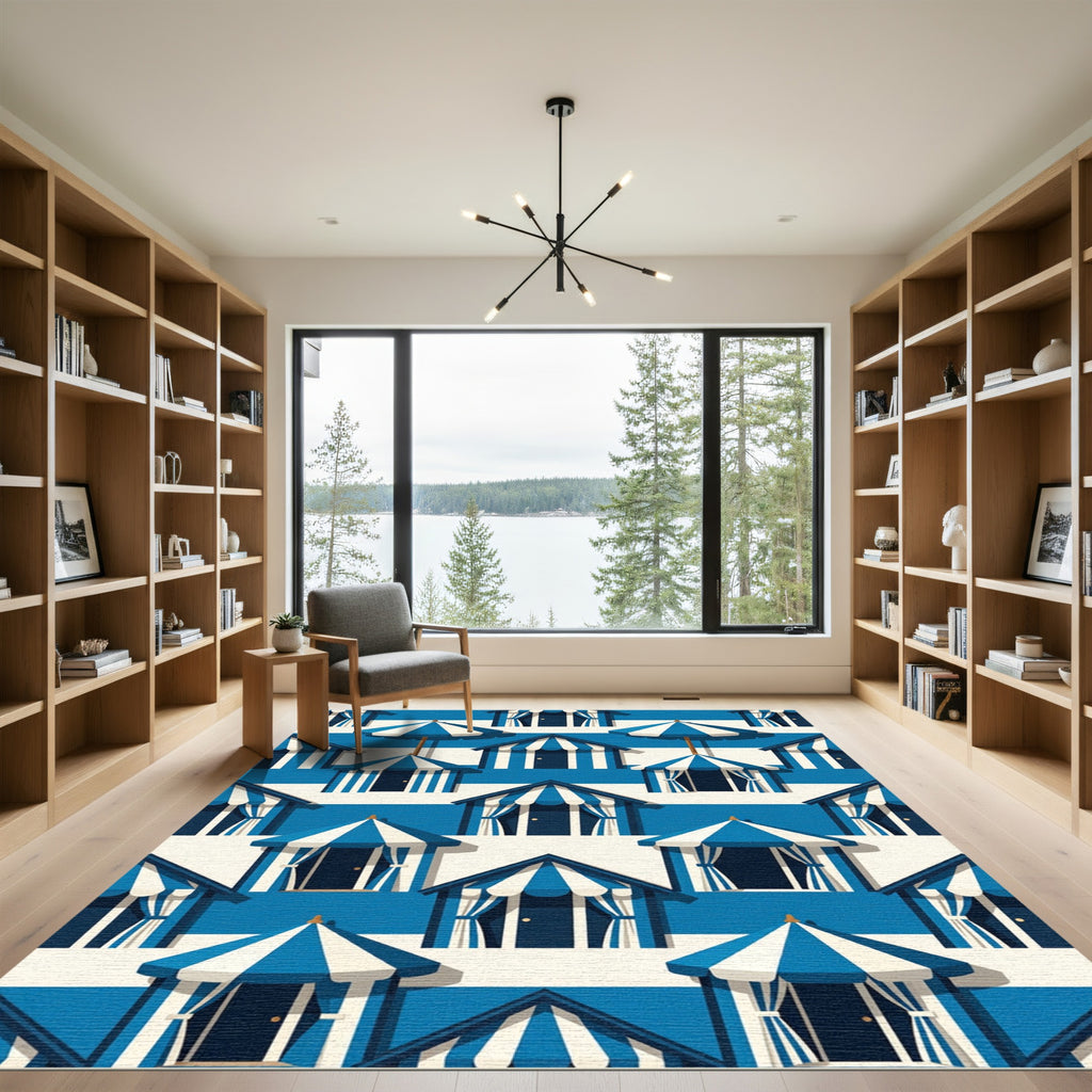 Coastal Blue White Beach House Cabana Rug