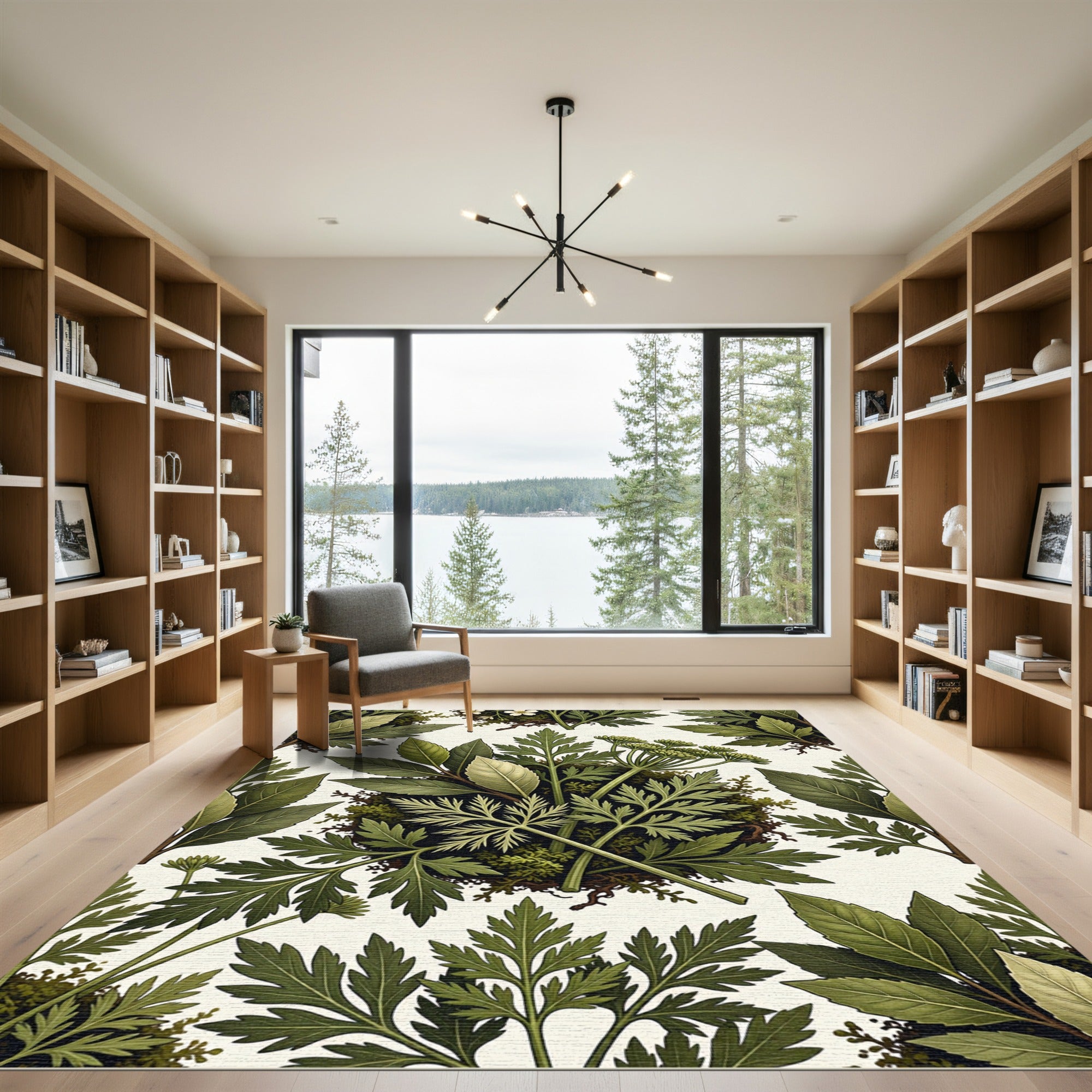 Green Botanical Leaf Cluster Rug