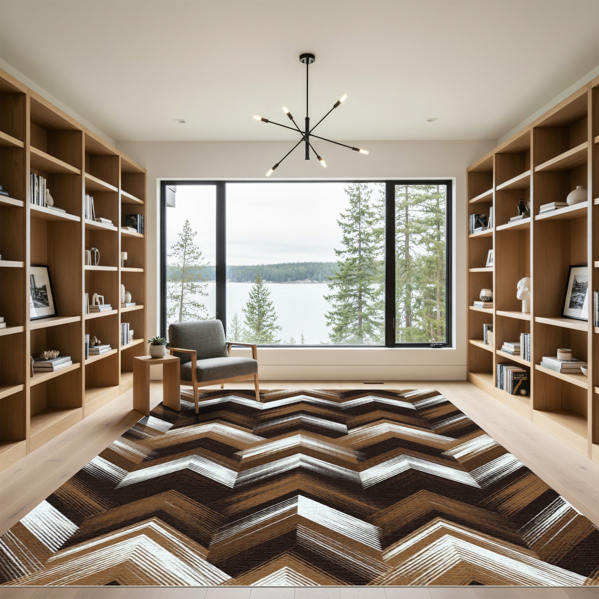 Brown White Chevron Ikat Rug