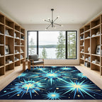Exploding Cyan Starburst Cosmic Blast Rug