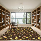 Brown Earthy Floral Meadow Garden Rug