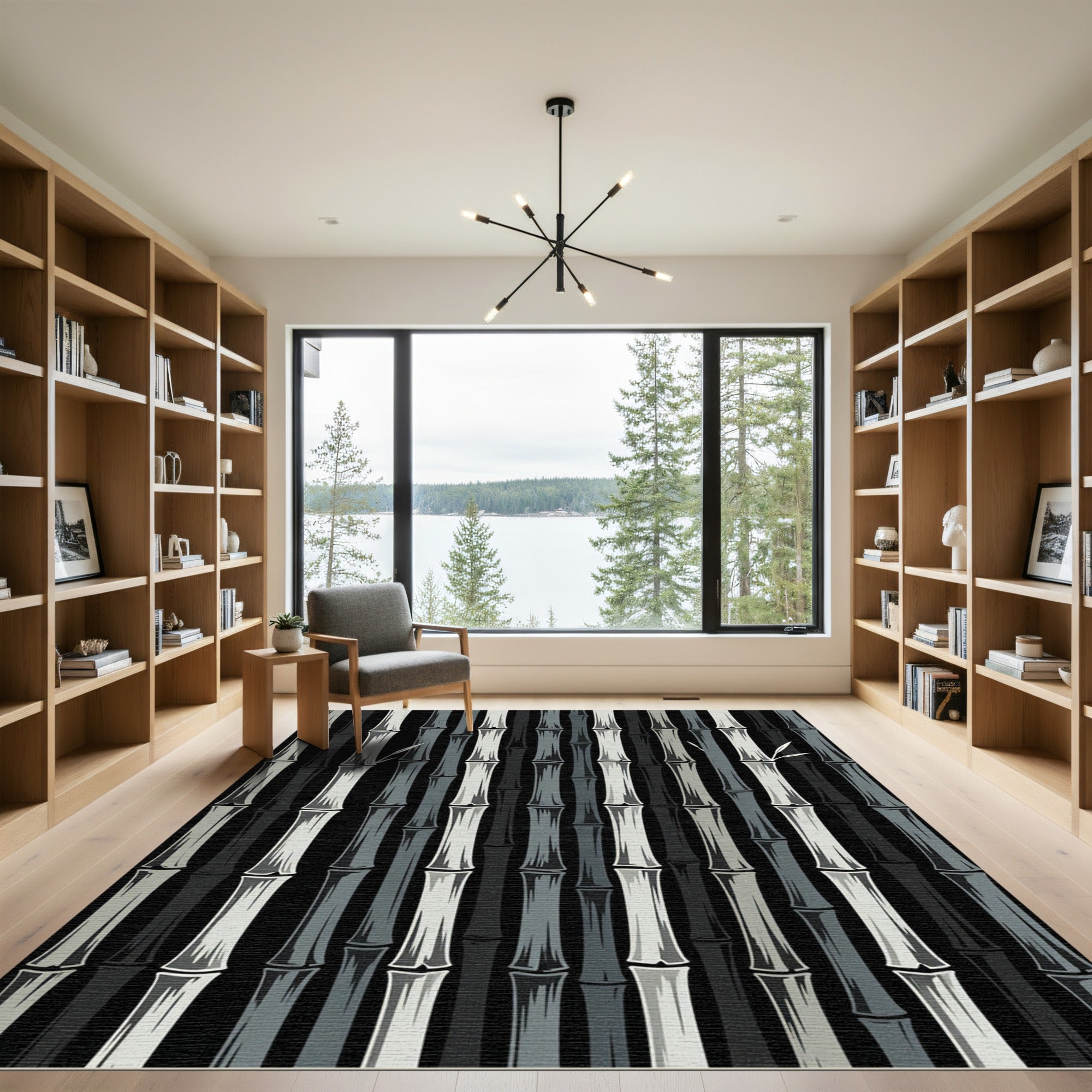 Monochrome Bamboo Forest Vertical Stems Rug