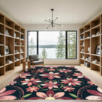 Dark Navy Blush Pink Floral Folk Rug