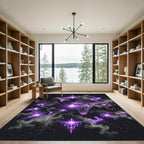 Glowing Cosmic Purple World Map Nebula Rug