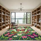 Vibrant Monarch Butterflies Amidst Flowers Rug