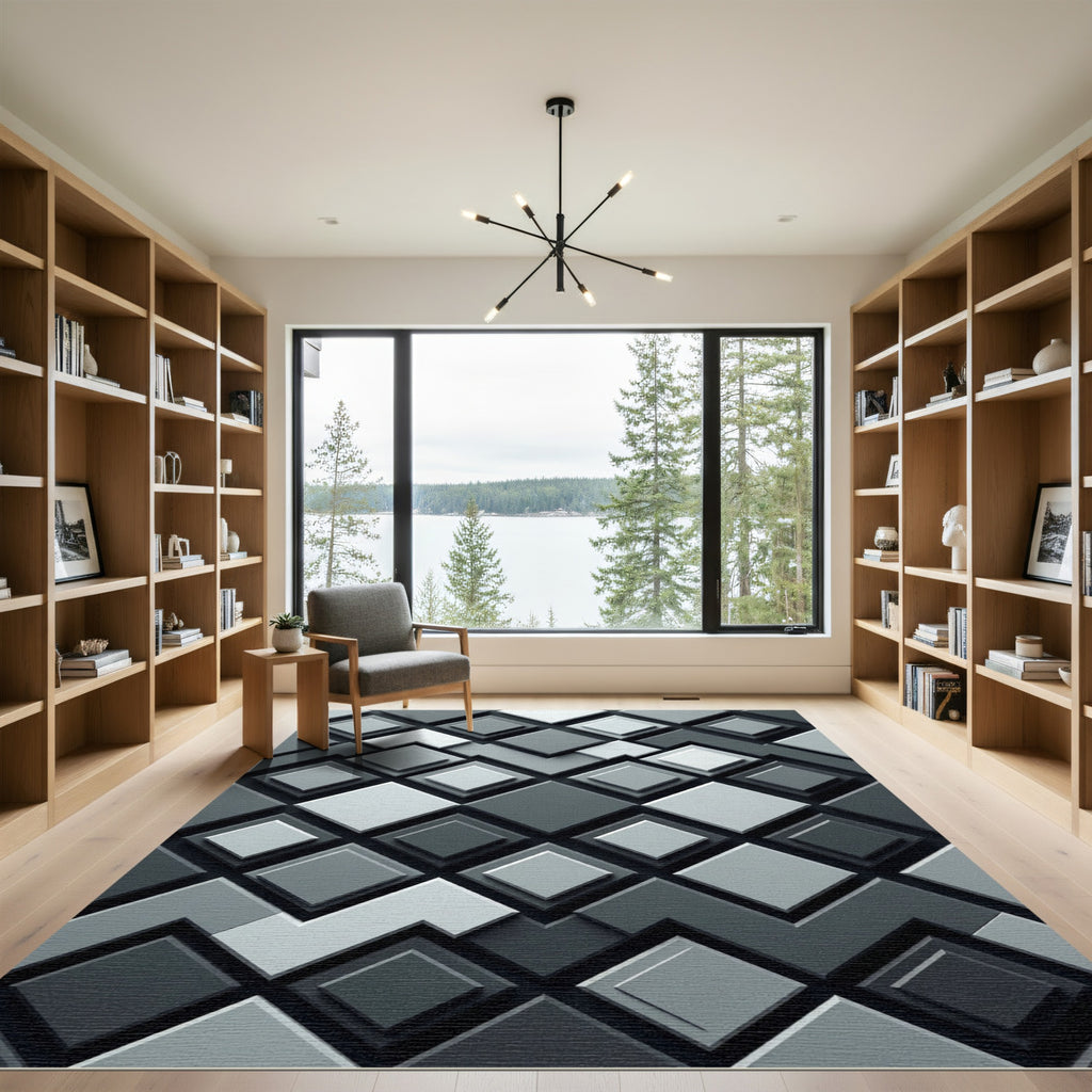 Monochromatic Gray Geometric Layered Squares Rug