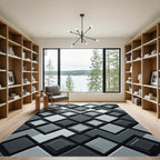 Monochromatic Gray Geometric Layered Squares Rug
