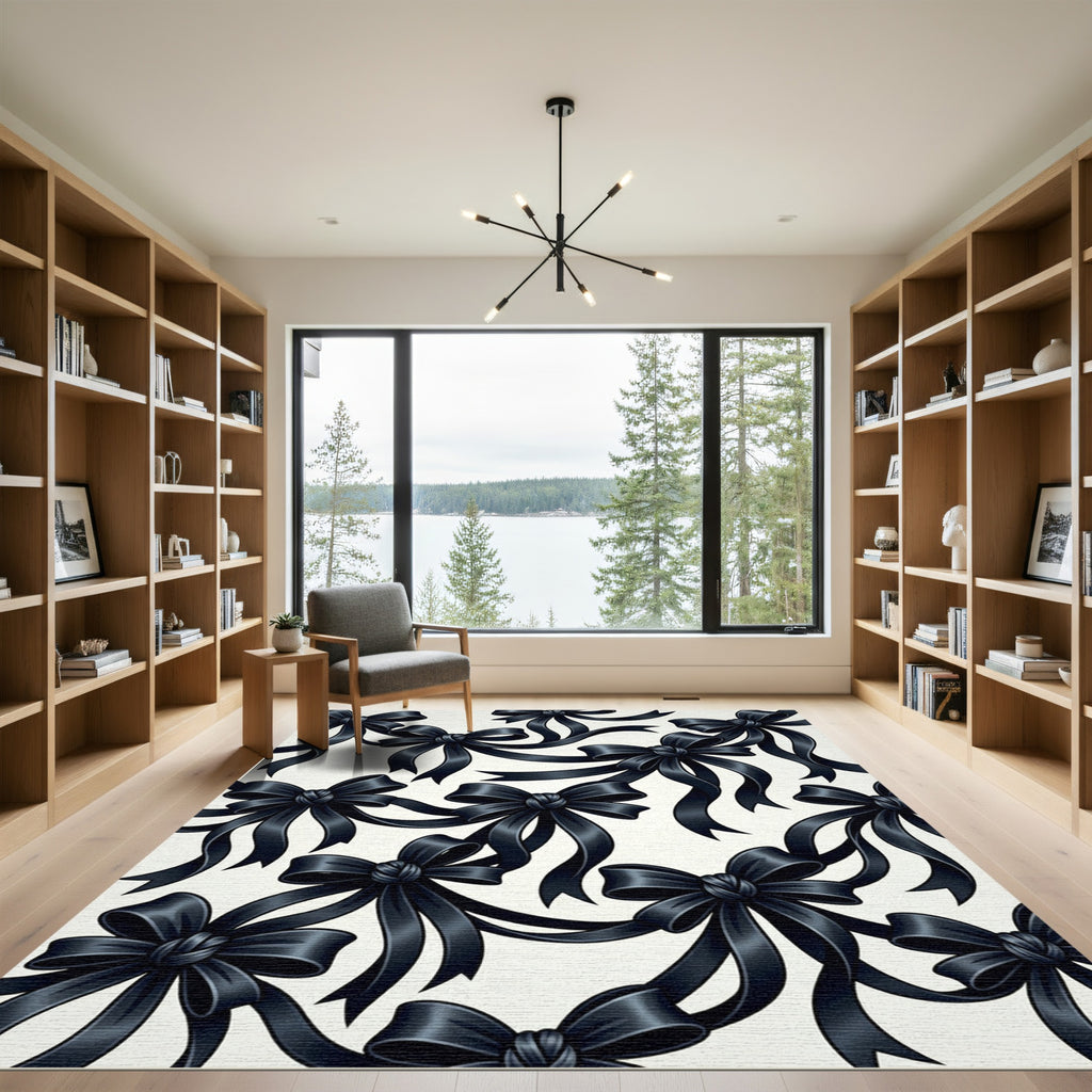 Elegant Black Ribbon Bows Rug