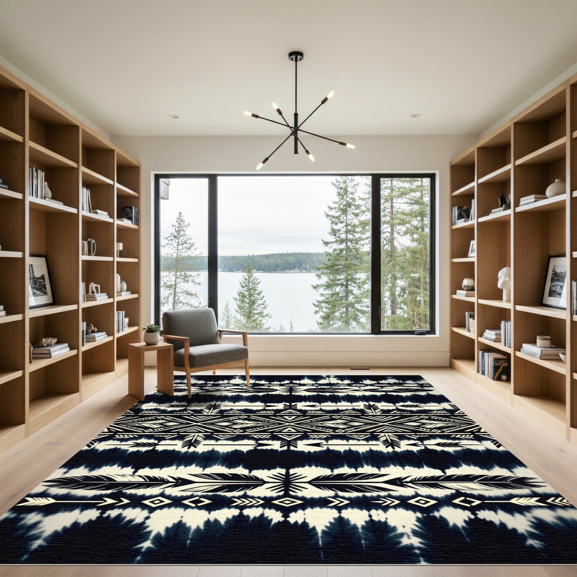 Indigo Tie Dye Tribal Arrow Feather Rug