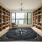 Vintage Silver Nautical Compass Medallion Rug