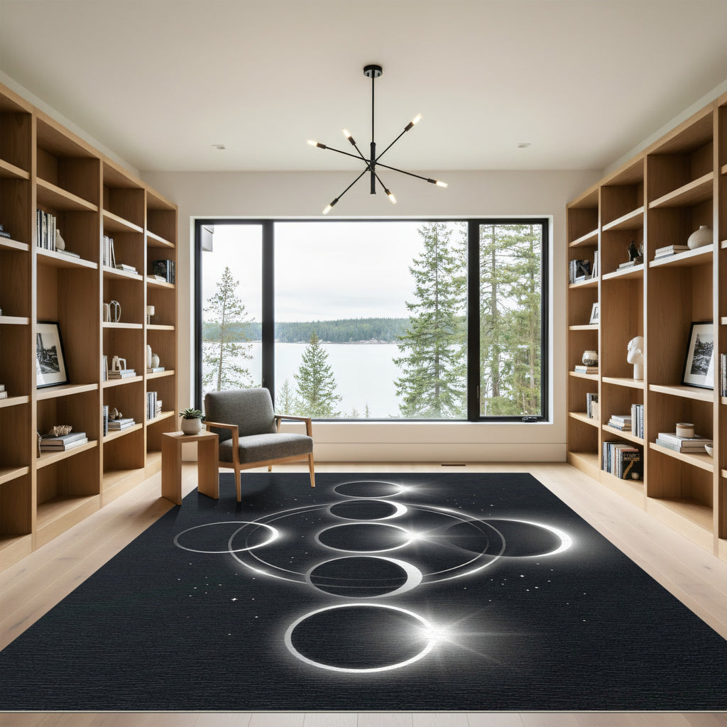 Celestial Monochrome Lunar Phase Art Rug