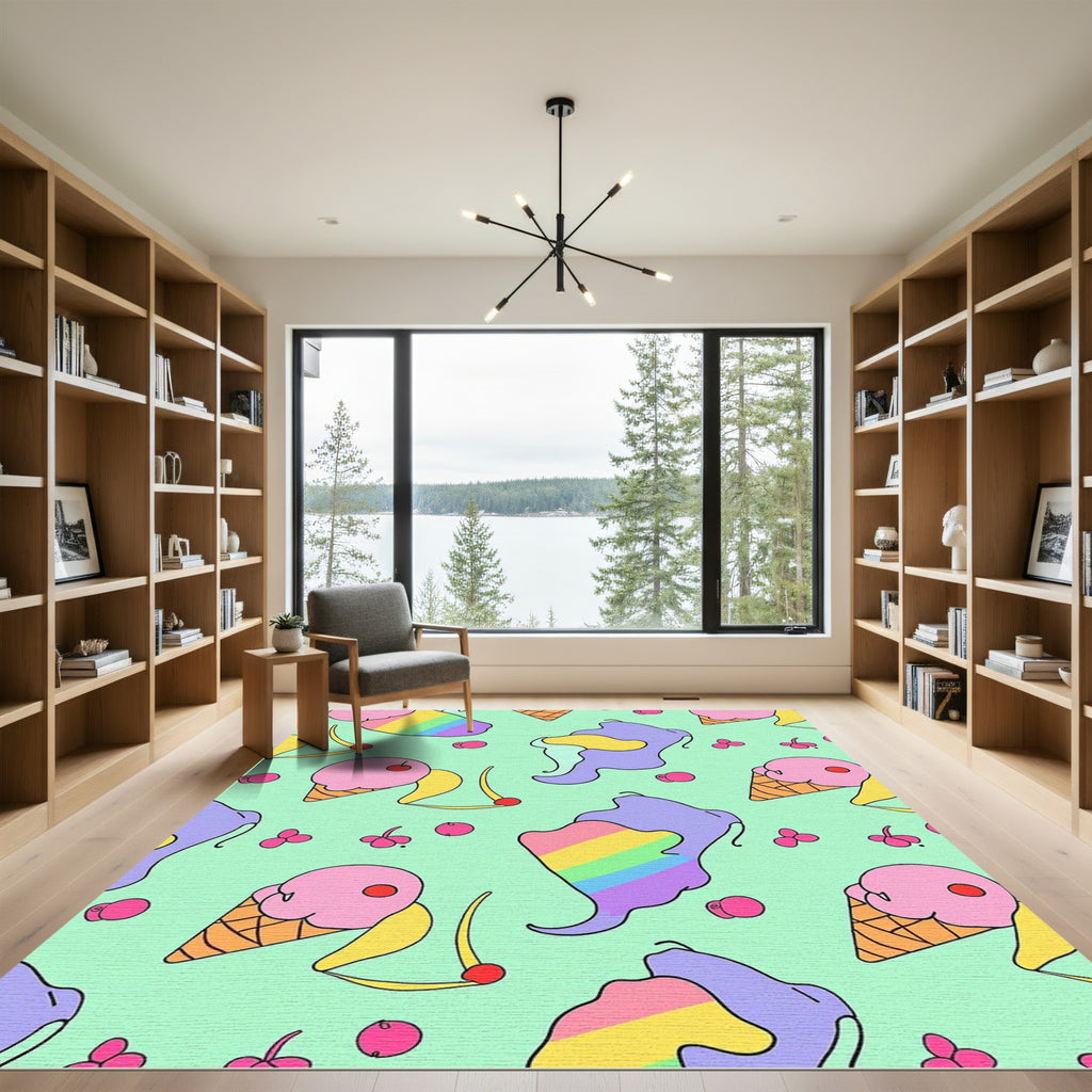 Pastel Ice Cream Cone Rainbow Swirl Rug