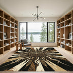 Radiant Gold Sunburst Abstract Medallion Rug