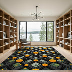 Black Lattice Orange Blossom Garden Rug