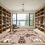 Whimsical Dusty Pink Rabbit Meadow Rug