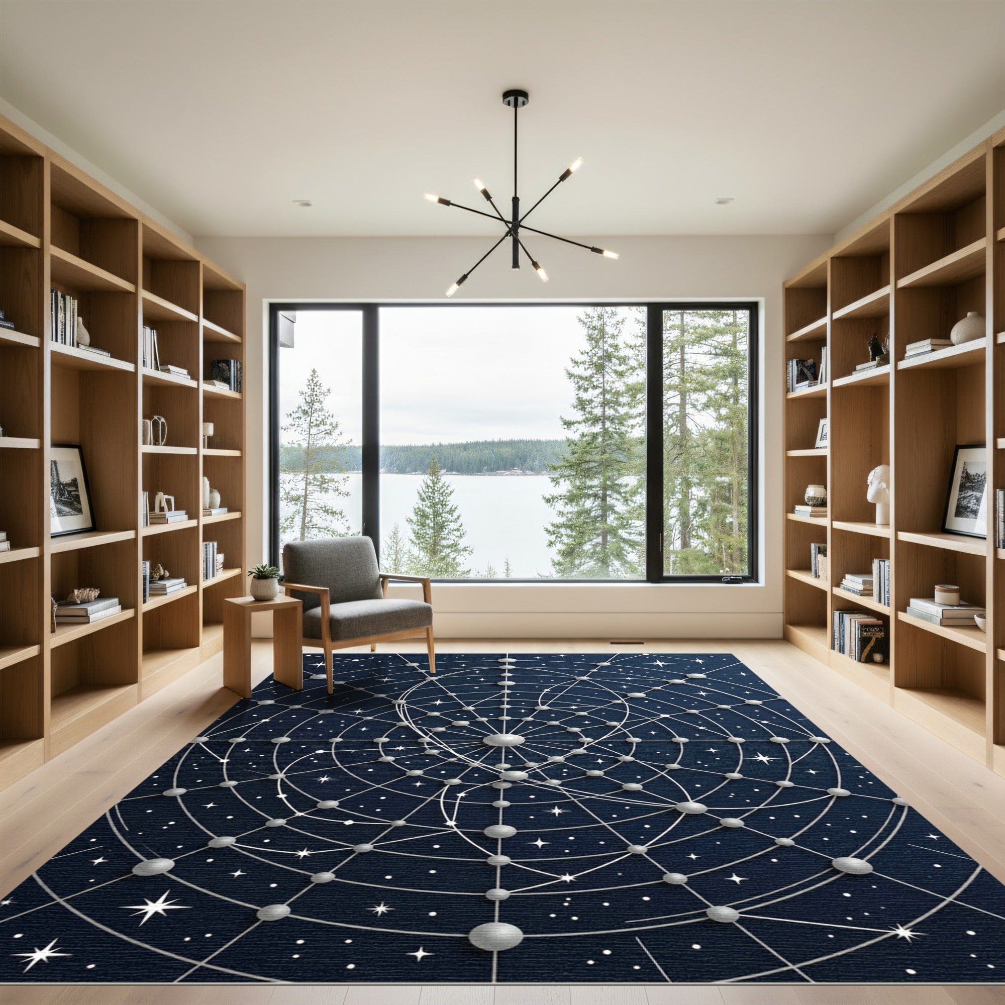 Celestial Navy Silver Geometric Star Map Rug